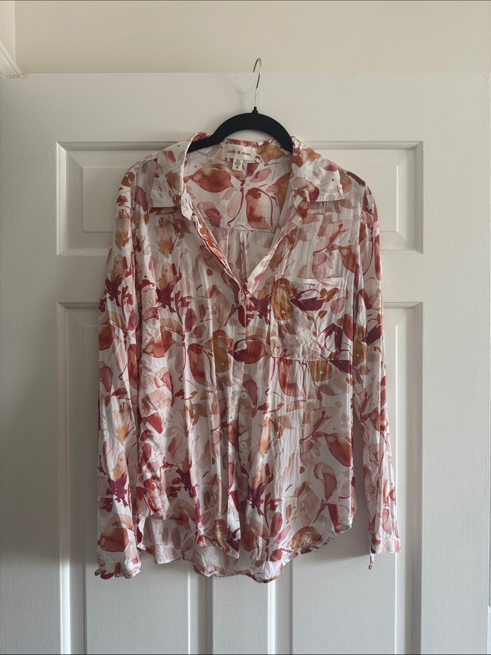 Anthropologie Floral Button-Down Shirt Blouse - Pink & Rust